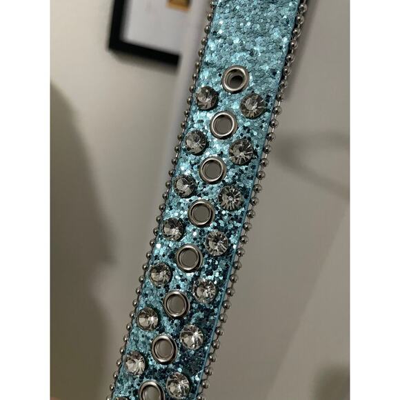 Blue and Silver Studded Rhinestone Glittery Western Belt - Picture 3 of 5